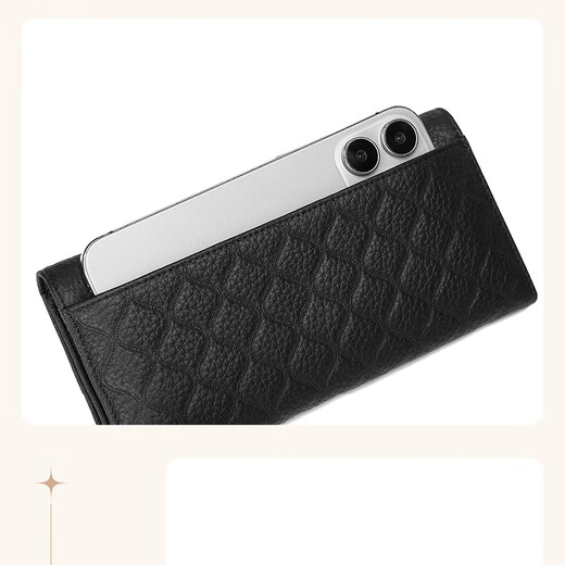 Scarecrow wallet women's long large capacity genuine leather 2025 new model women's money chuck layer cowhide mobile phone clutch 10 card slots black 19*2.5*9.5cm 10 card slots