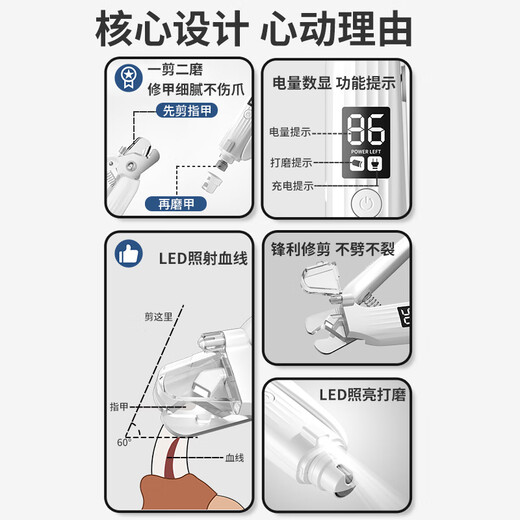 Golden pet cat nail polisher two-in-one dog nail clipper pet nail clipper artifact nail clipper lighting