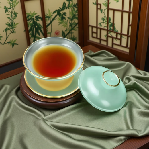 Xianjuren high-end sky blue Ru kiln gilt jade porcelain tea set light luxury gift mutton fat jade tea kung fu bowl gift box Ru Qing jade porcelain tea set gentian cup 12 pieces