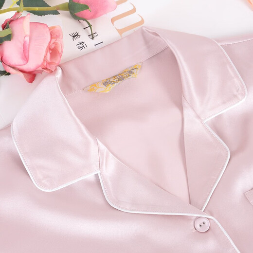 American Standard 19 Momi silk couple pajamas spring and summer women's short-sleeved trousers mulberry silk home clothes rose smoke powder XL