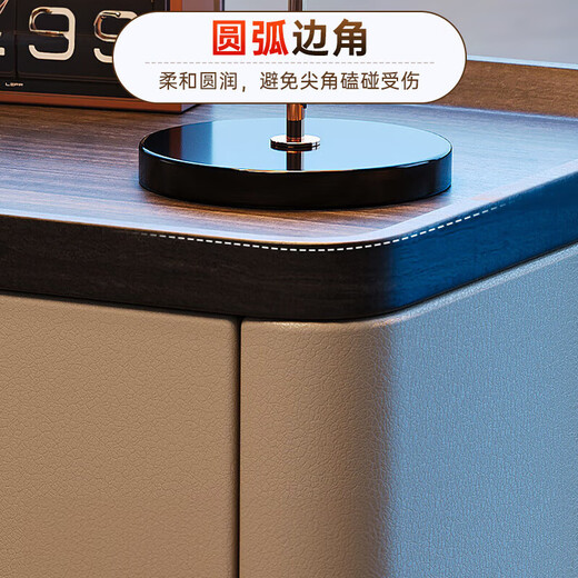 Smart bedside table light luxury high-end solid wood password lock 2025 new simple modern bedroom bedside cabinet khaki solid wood drawer + nappa leather 50 length * 40 width * 50 height cm no installation required