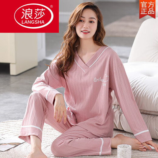 浪莎（LangSha）春秋季睡衣女纯棉韩版可外穿长袖套装可爱学生大码夏秋冬款家居服 GXT9928 M (建议75-95斤)