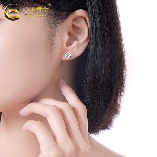 CHINA GOLD 18K gold stud earrings for women, versatile bright round ear piercing earrings, Valentine's Day birthday gift for girlfriend and lover, 18K round ear studs