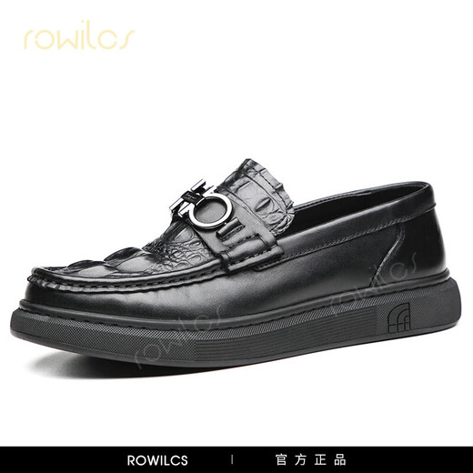 Rowilcs Marke Größere Dock-Schicht Cowide Beanie Herren Schuhe atmungsaktiven Loafer Fuß kleiner Größe Krokodilmuster Business Casual Schuhe Männer D6194-19B genäht, nicht Viscose 37