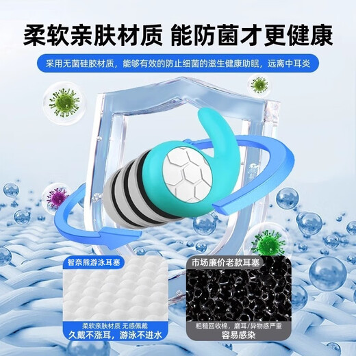 JCZS德国耳塞游泳成人专用防水不隔音硅胶洗澡防中耳炎防进水神器 青色【成人款均码】