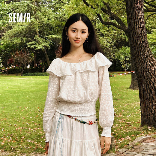 
Semir long-sleeved shirt for women short white embroidered romantic autumn 2025 ruffle one-shoulder shirt 107625105003
