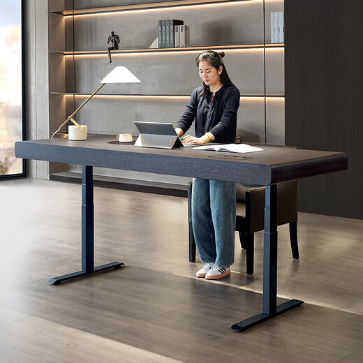 Jianyun Noi designer workbench desk study table Italian style minimalist modern light luxury simple electric lifting study desk smoked wood color with plug-in row 1400*650*750