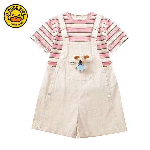 G.Duck Kids Gehen Sie mit Duck Girls Summer Arms-Shorts Set 2025 Neue Grundschule Fashion T-Shirt Strumpfhosen zweiteiliger roter Streifen-Set 120 cm