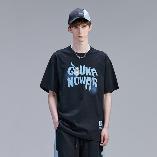 
Guyouka (GUUKA)/SANK co-branded white short-sleeved T-shirt for men's trendy brand Liu Yu same hip-hop pure cotton sports half-sleeved T loose white F3887 XS
