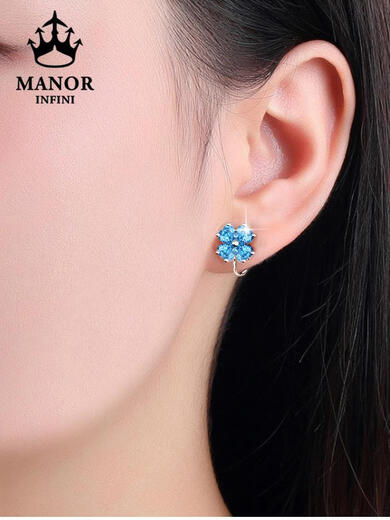 Non-pierced earrings four-leaf clover blue sterling silver women's light luxury high-end niche new earrings earrings ear studs ear buckles ear clip blue-four-leaf clover