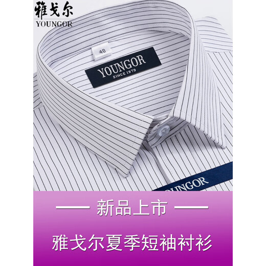 Gy Yagel Herren kurzärmeliges Hemd Summer Business Casual Professional Formale Kleidung Baumwolle freie Eisen im mittleren Alter mit gestreiften Hemd mit Kurzärärmern DX6624 42