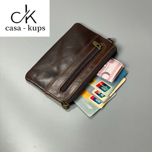 Casa-kupsCK Echtleder-Geldbörse mit Reißverschluss, Herren-Kartentasche, Retro-Tasche aus echtem Leder, ultradünn, kleine Geldbörse, Kartentasche, Münztasche Mini