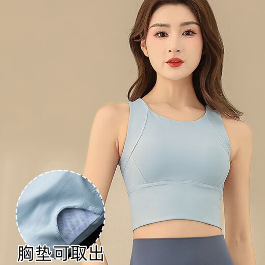 LULULOMDDW three-piece yoga clothing suit for women 2025 new Pilates training clothing, running fitness quick-drying clothes and pants, three-piece suit/grey blue + denim blue + haze blue M (refer to bust and waist for size selection)