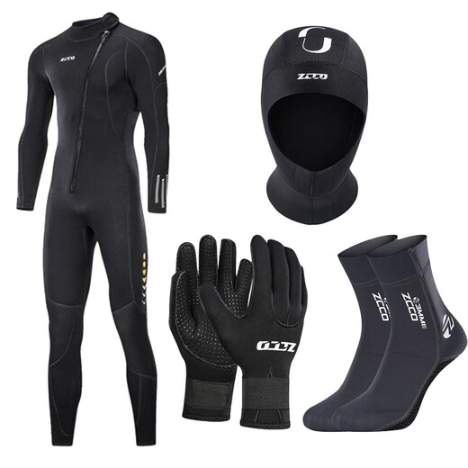 ZCCO1.5/3MM cold-proof gel coat thickened large size one-piece wet wet suit for men and women long-sleeved warm coach swimsuit black XS one size