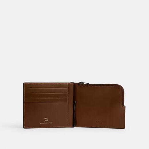 Coach (Coach) Herren kurzer Brieftasche Echtes Leder Reißverschluss Brieftasche eingebaute Münzkasten Geschäft Einfacher tragbarer Leder Brieftet dunkler Sattel