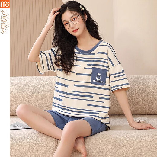 莫代尔睡衣女夏季2025年新款短袖薄款大码套装棉休闲可爱甜美可外穿家居 GXT6636 L (建议95-115斤)