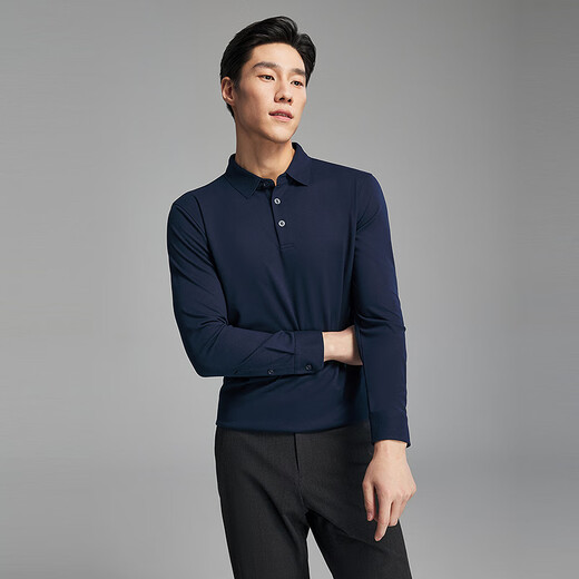 Youngor long-sleeved POLO shirt men's wool blended fabric men's POLO shirt soft and comfortable 2025 new product Navy VLYM519960FCA 2XL (recommended 165-180Jin Jin equals 0.5 kg)