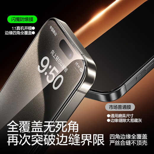 闪魔适用iphone15pro钢化膜苹果15Pro手机膜全屏高清防爆防摔抗指纹顺滑手感细边无白边听筒防尘2片装