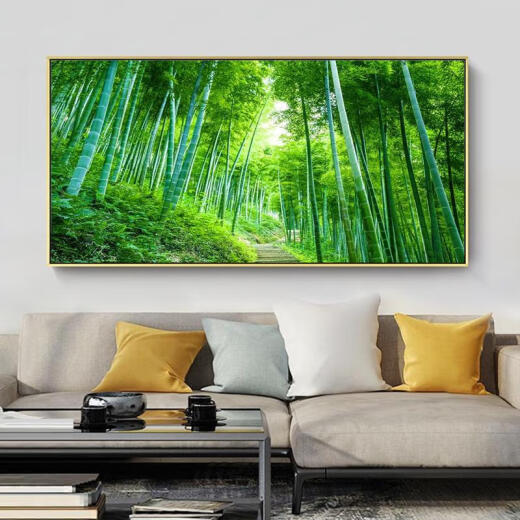 三栖虎现代简约客厅装饰画沙发背景风水竹林墙壁画卧室书房餐厅挂画 A款 14070黑色画框+防水油画布无玻