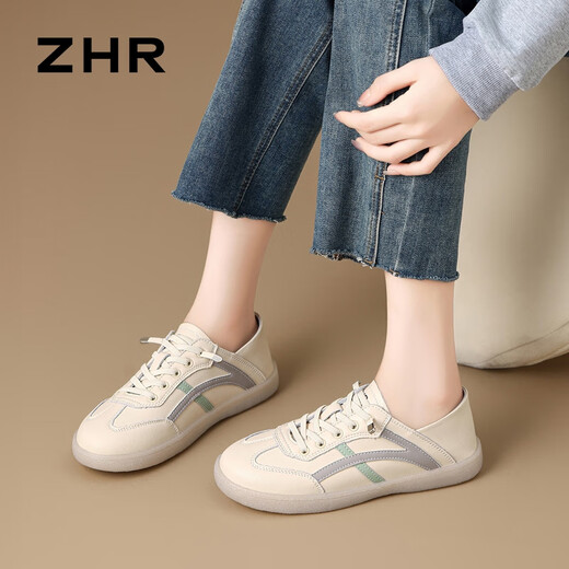 Женская белая туфли ZHR Why White Whorn's Women's Wersatile Real Cowhide Женская обувь легкая и дышащая студенческая повседневная обувь для женщин A67N Rice Grey 36