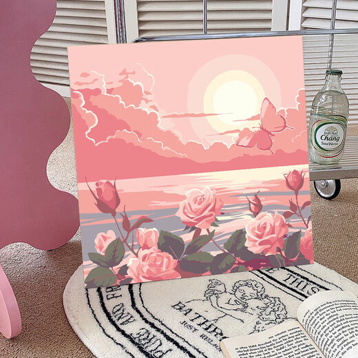 Wei Ci Digital Huile Painting DIY ROSE ROSE PEINTURE D'HUILE EN PEMENT POUR LE ROSE COLORAGE FORMES MAINS SOIR SOL