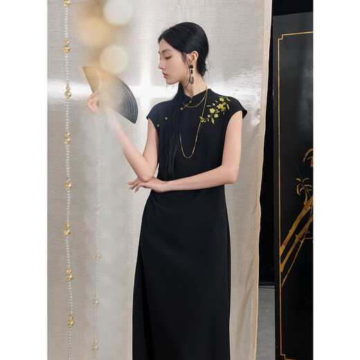 Drei Farbe 2025 Herbst NEU VERBESSERTE CHEONGSAM ROCK VORDERTE KIND SLIM LONG ROCK Klassiker elegant M klassisch schwarz l 165/88a