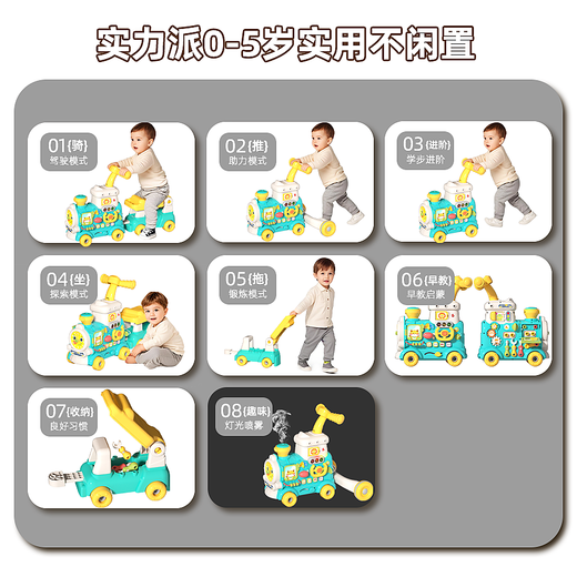 Parenting Baby Multifuncional Multifuncional Educación temprana Juguete Educational Push and Pull Train Baby Walker Niños de 1 a 3 años Boys and Girls Gift 5 en 1 Multifuncional Tren multifuncional
