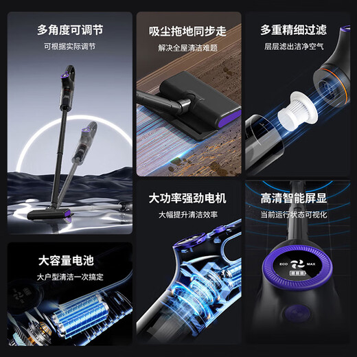 Royalstar vacuum cleaner household large suction handheld suction and mopping all-in-one mite removal cleaning mop wireless floor scrubber multifunctional light display dust household cat and dog hair suction - JD 15KPa wireless suction and mopping all in one mite removal brush + two-in-one brush