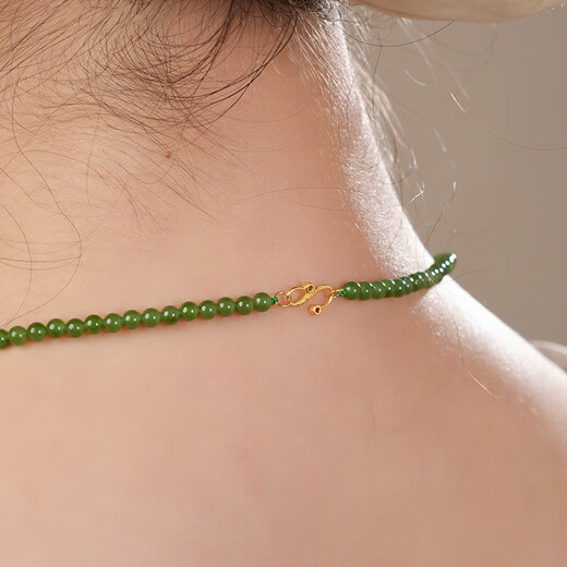 Dara Hetian jade necklace without black sun green jasper round bead chain for mother Chinese style clavicle chain birthday gift for girlfriend