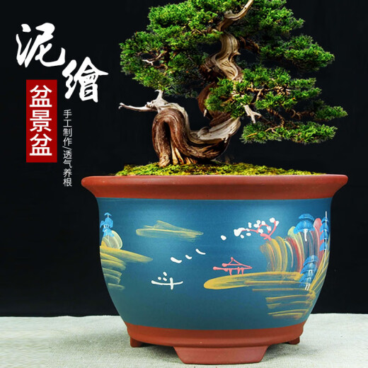 Extra großer lila Lehm Orchid Pot Chinesischer Stil Schlamm gemaltes Dreieck Goldener Glocken Topf rund große Keramikblüten Pot 694 Große zwei