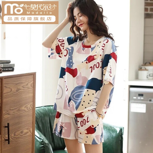 Modal Cotton Pyjamas für Frauen im Sommer kurzärmelige zweiteilige Cartoon Süßes Sommer Dünne süße Outdoor-Kleidung Orange A9856 Shorts L [100-115jin [Jin ist 0,5 kg]]