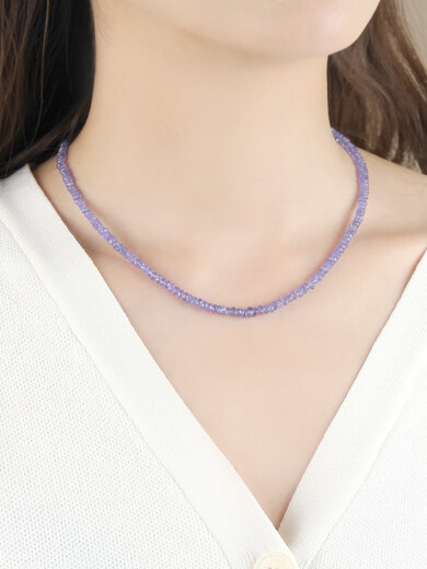 DYAI Tanzanite Necklace Women's Blue Purple Gem Bead Bracelet Couple Crystal Bracelet Bare Stone Pendant Clavicle Chain Necklace 01# Bead diameter is about 2.5mm-4.2mm - chain length is about 39+