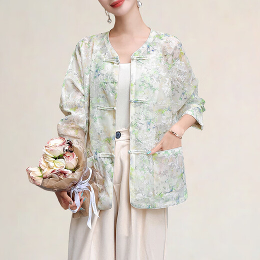 
OLJ light luxury brand short jacket for women 2025 summer new Chinese style embroidered palette buckle thin sun protection clothes Pink S