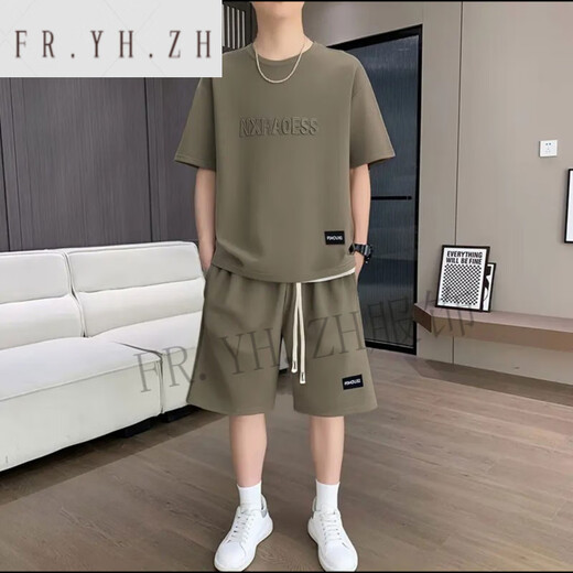 P.YH.ZH CLICH-TRAVE TRACHO PILOTO PILL SUT MANE SUMER SUMANTERS LETRAS DE MANAVA CORTE CULO REDONDO DE SESTEDO REDECTO. Camiseta Casual Sports Men's Clothing [set] 829 Caki M (recomendado 100-120 Jin [Jin equivale a 0.5 kg])