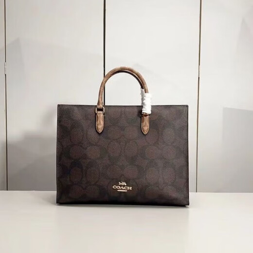 蔻驰（COACH）女包24年新款 Maggie 老花帆布 百搭托特包斜挎包 送女友节日送礼 黑色 CY677-IMXI8（大号） 尺码咨询客服