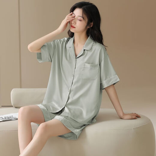 雅鹿冰丝绸睡衣女士夏季凉感莫代尔2025新款短袖开衫家居服套装可外穿 NSN16802[凉感冰雪丝] 女M 均码
