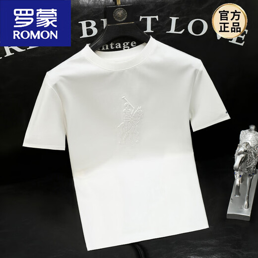 罗蒙（ROMON）2025提花圆领亲肤半袖上衣男士青年时尚休闲男装短袖T恤潮 果绿 3XL