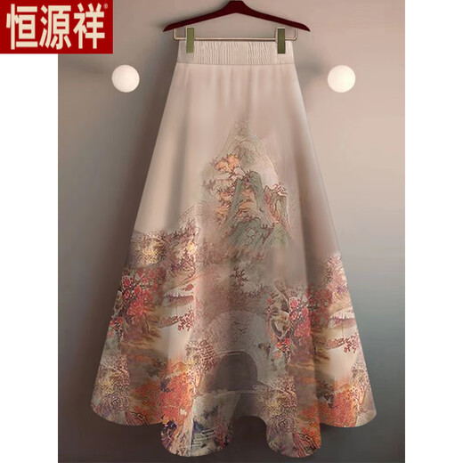 Hengyuanxiang jupe féminine jupe mi-longueur 2025 Nouvelle jupe à l'ourlet imprimée à la mode, la jupe mince et tombante et trop genoue. Jupe-fleur nationale m recommandée 80-95