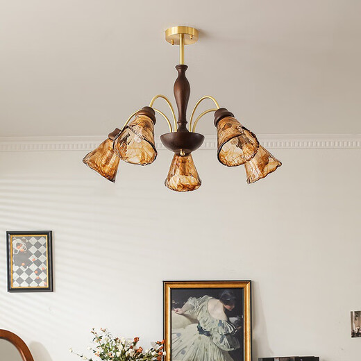 OPP-Beleuchtung (Opple) 2025 Neues französisches mittelalterliches Wohnzimmer Kronleuchter Retro Wasabi Style High-End Atmosphärische Bernstein-Unregelglasrestaurant Full Spectrum RA9712 Kopfkupferlampe Drei-Farben-Wechsel