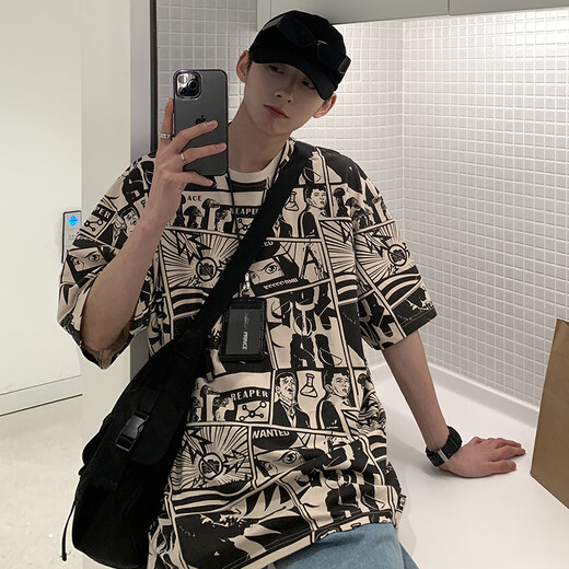 Summer new blockbuster comic printed short-sleeved T-shirt-HT1585 Hong Kong style white M