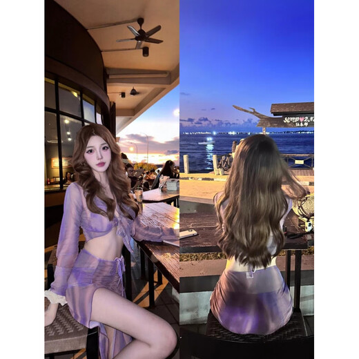 Chaosihui mosricci2025 new split bikini four-piece purple charm hot spring resort swimsuit for women purple (style) S (80-98) Jin Jin equals 0.5 kg