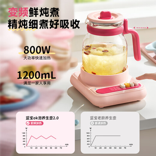 BLAUPUNKT 0 glue all-glass health pot teapot constant temperature kettle kettle soft sound insulation all-in-one mini office home flower teapot stew pot anti-paste anti-spill sea salt blue