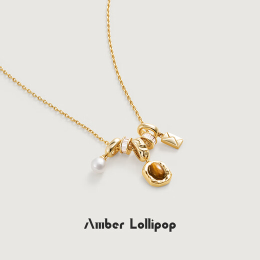 Amber Lollipop Wang Yuwen's same style tiger eye stone necklace women's clavicle chain neck necklace anniversary birthday gift for girlfriend and wife brown