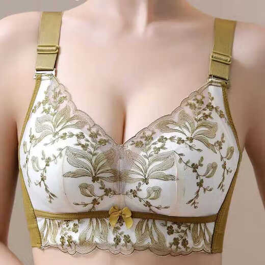 Pang Donglai Supermarkt Unterwäsche Frauen kleine Brüste gesammelt und eingestellt, verdickte obere Unterstützung, Anti-Sagen- und schlaffe Brüste, sexy BH ohne Stahlringe, 9929 Moos Yellow 75A 34_