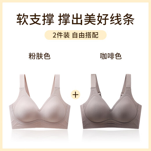 莫代尔内衣女小胸聚拢显大2025新款无痕收副乳防下垂提拉文胸罩 粉肤色1咖啡色1 L 【适合105-120斤】