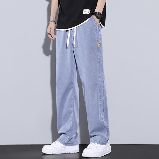 
GY goldlionGY goldlion summer new super soft jeans men's thin large straight loose wide-leg pants 1048 blue high-quality summer lysel thin M 100-115Jin[Jin equals 0.5 kg]