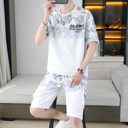 QLTQZQ Spring and Summer Shorts de manga corta para hombres Conjunto de pantalones de estilo casual de estilo coreano de estilo coreano