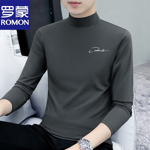 罗蒙（ROMON）男士打底衫纯棉秋冬加厚莫代尔半高领长袖t恤上衣服内搭中领秋衣 C6187黑色 M