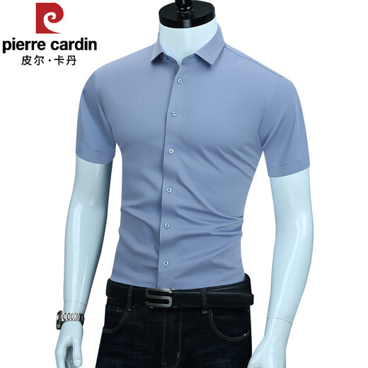 Pierre Cardin Corme à manches courtes à manches courtes hommes haut de gamme 2025 Été Nouvelle entreprise décontractée élastique non-solution Anti-ride à demi-manche Shirt Black PL6167D S 38