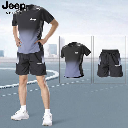 Jeep Spirit Jeep Jeep Ice Silk Set Herren Sommer Neues Kurzarm T-Shirt Running Fitness Basketball Schnell trockener Sportswear 9901 Schwarz und rotes Set m